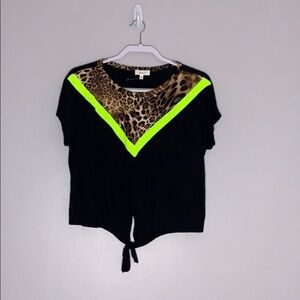 NWT Love J Cheetah Print Neon Highlight Front knot T-shirt short sleeve crop top